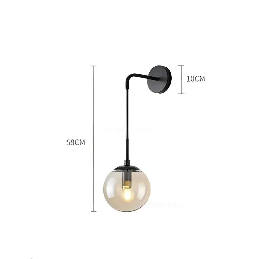 Black metal wall lamp with smoked glass globe featuring decorbites glass ball design for modern bedroom lighting