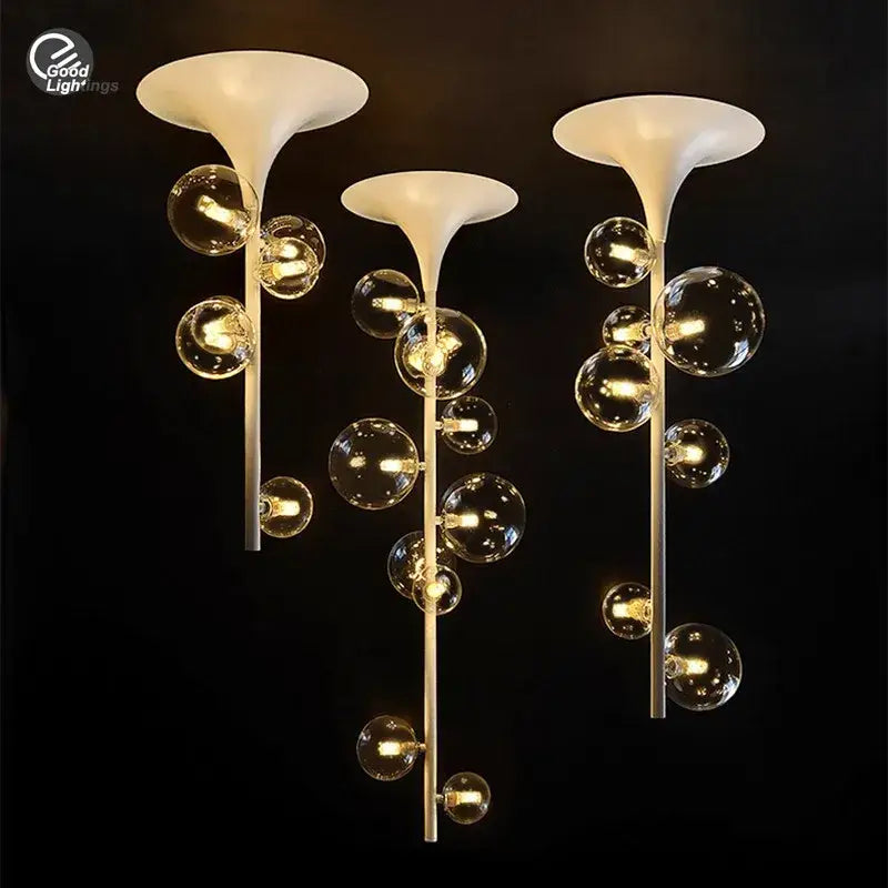 Modern brass glass bubble pendant light with white and gold finish and clear glass spheres for dining room decorbites pendant light