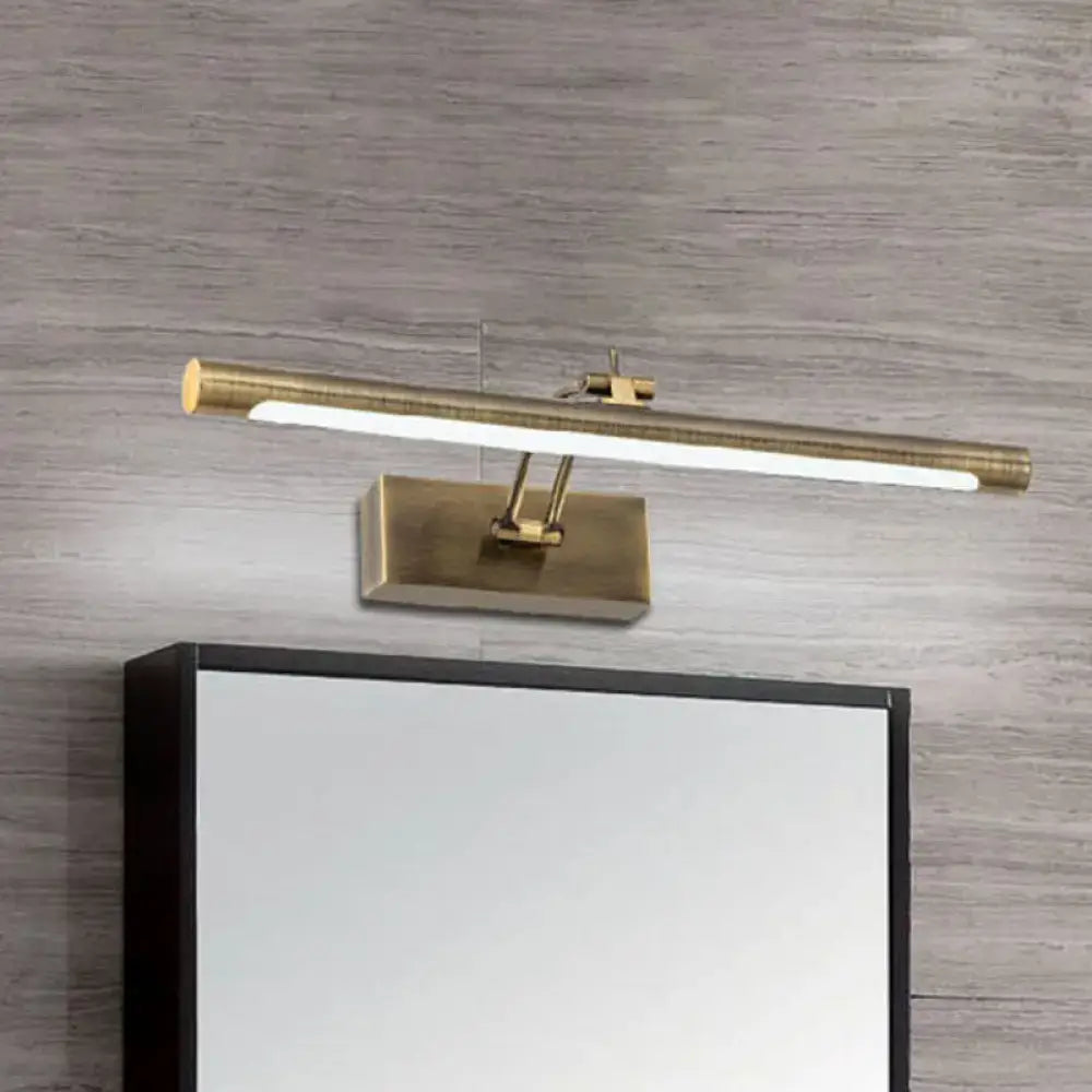 Modern brass gold finish wall lamp with tubular design and integrated led strip for bathroom vanity lighting