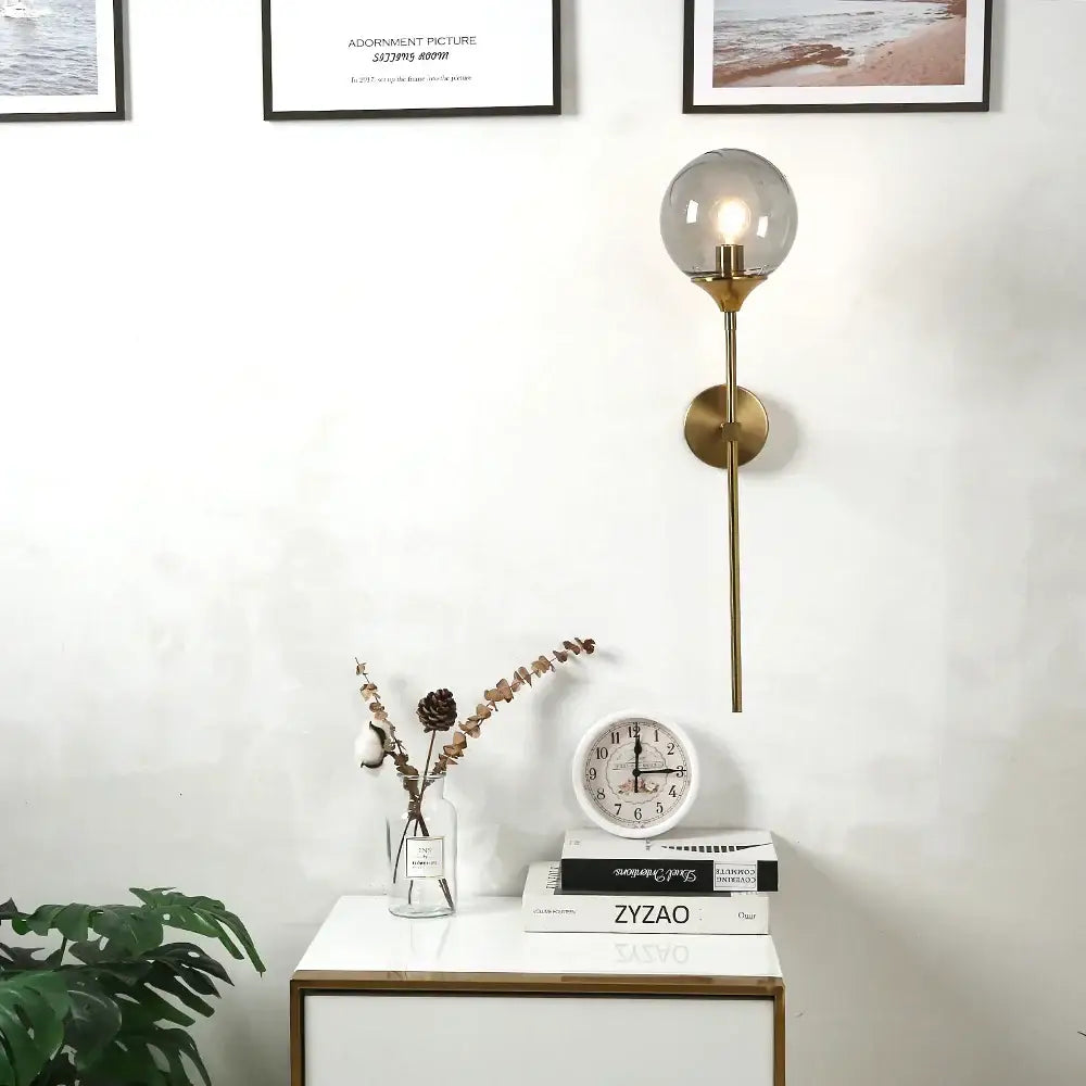 Modern brass golden glass wall sconces with clear globe shade for bedroom decorbites golden glass wall lighting