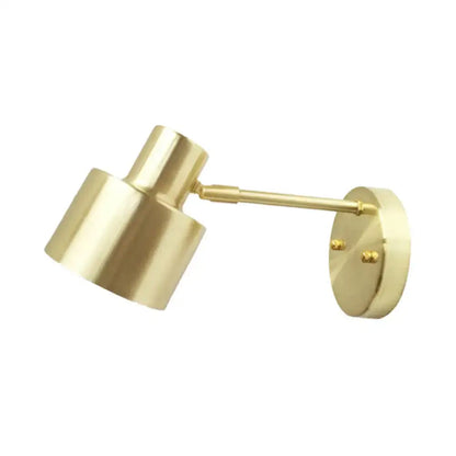 Gold-finished brass wall light with adjustable arm and cylindrical grenade shade for head corridor wall use