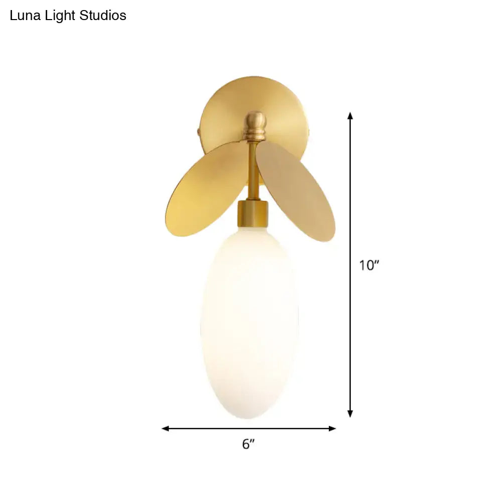 Modern brass leaf wall lamp with cream glass globe and three petal-like shades for 220v-240v 110v-120v use