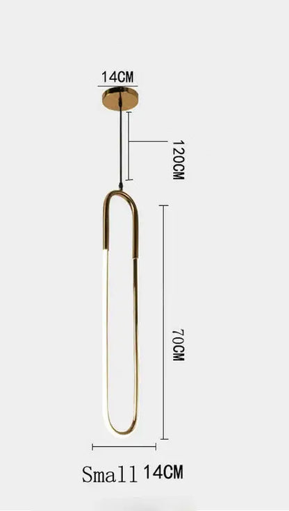 Modern brass led u-shaped bar chandelier with gold-toned paperclip pendant light and 14cm diameter ceiling mount