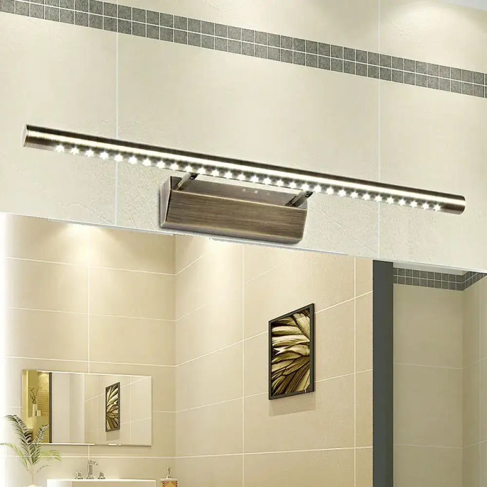 Modern brass led wall mounted light fixture offers a brushed nickel vanity light with sleek elongated design and bright white LEDs
