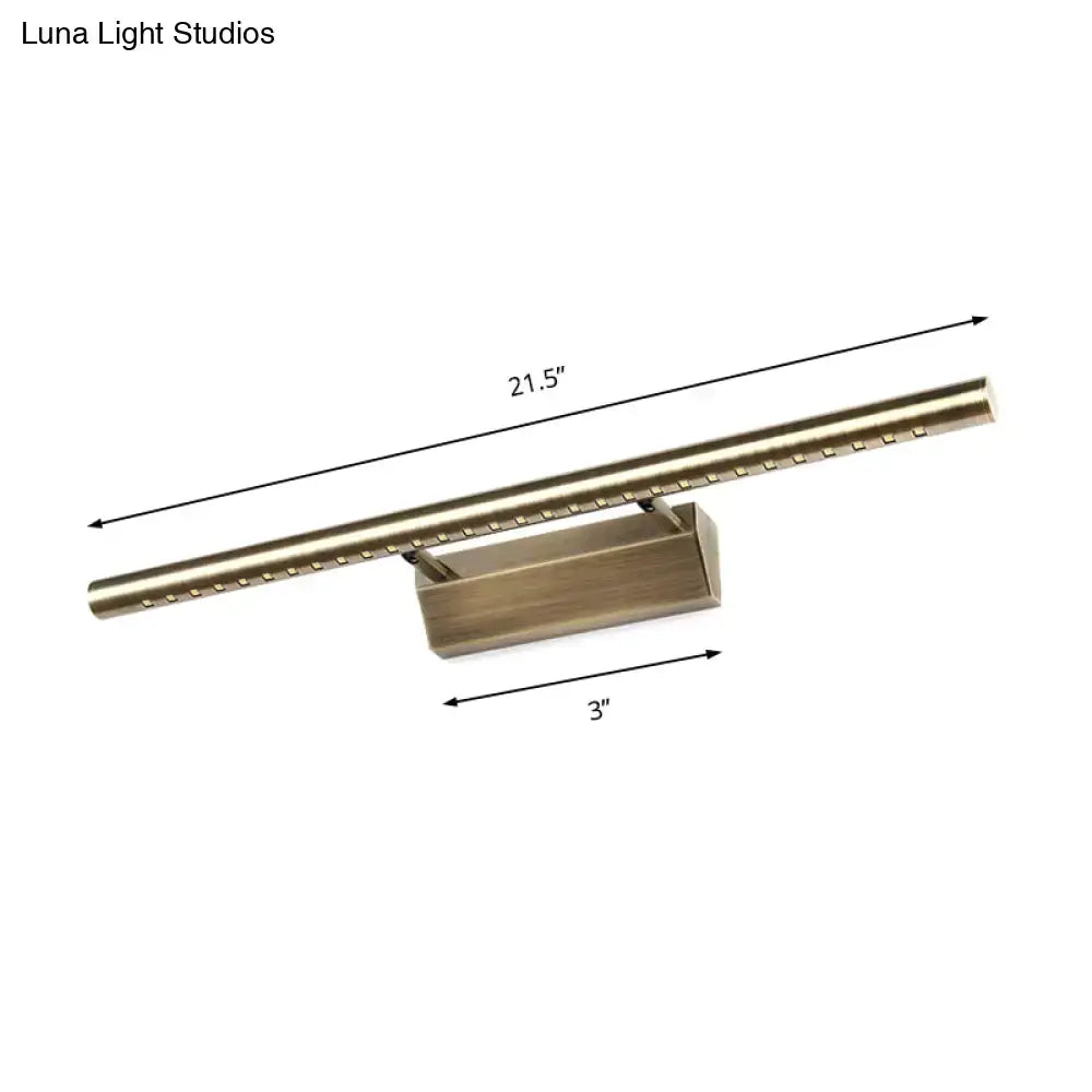Modern brass led wall mounted light fixture offers sleek 21.5 inch brass finish with embedded bulbs for bathroom vanity lighting