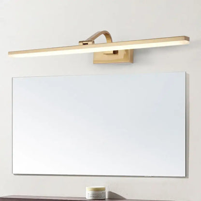 Gold-finished brass linear vanity led light with sleek modern design for bathroom wall-mounted mirror lighting