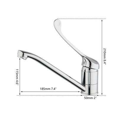 Modern brass long handle basin faucet with chrome finish, sleek elongated spout, and curved lever handle for kitchen use