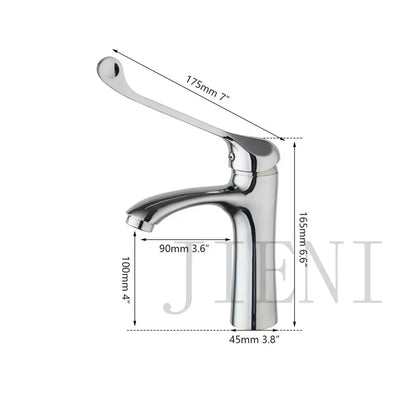 Chrome-finished basin faucet with brass long handle and sleek curved spout for modern decorbites brass long design