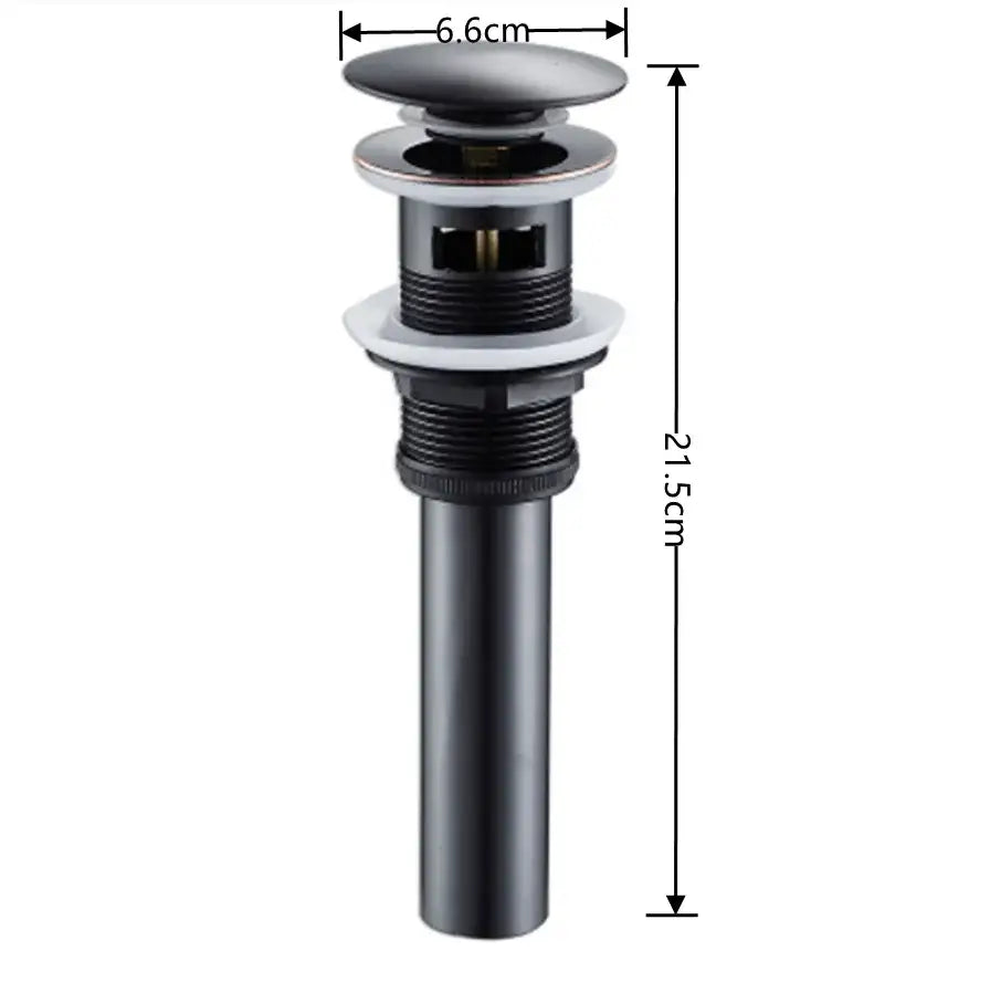 Black matte-finish decorbites brass pop up drain with sleek cylindrical body for bathroom sink in brass pop decorbites brass