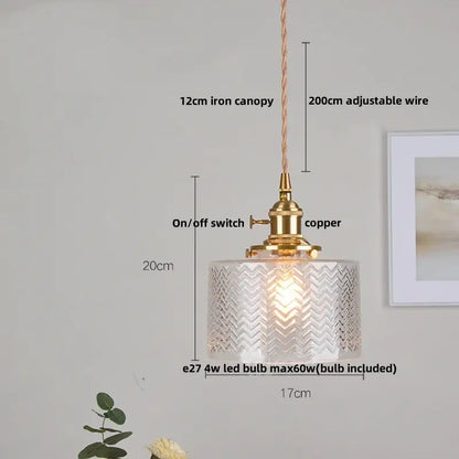 Modern brass ribbed clear glass pendant lamp with chevron texture and adjustable copper wire for dining room decorbites clear glass