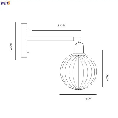 Modern brass ribbed glass ball wall sconce with extendable arm for bedroom lighting decorbites glass ball design