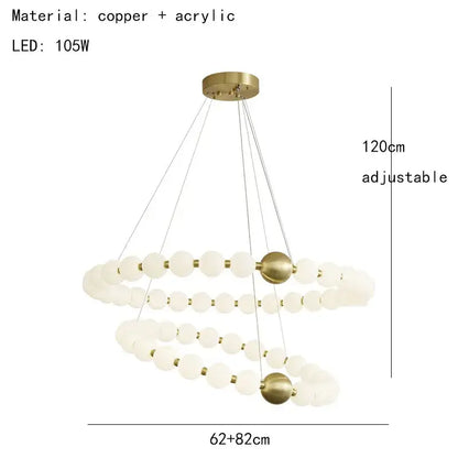 Modern brass round led pendant lights featuring a spiral chandelier with frosted acrylic spheres and brass accents adjustable to 120cm