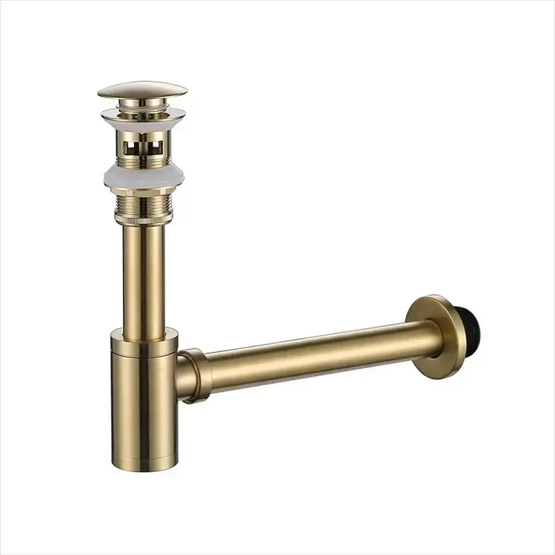 Modern brass round siphon p-trap set in brass with white rubber flange for gun grey bathroom drainer decorbites brass round