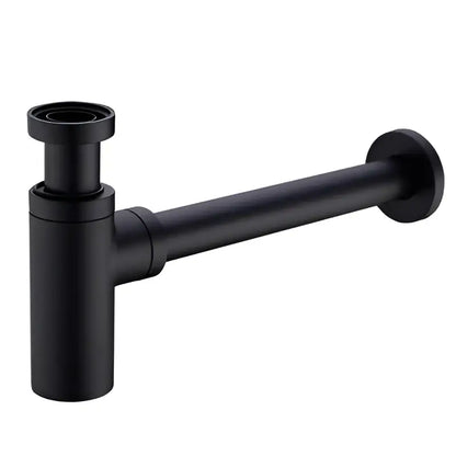 Modern brass round siphon p-trap set in gun grey with black matte-finish sink drain trap for bathroom decorbites brass round