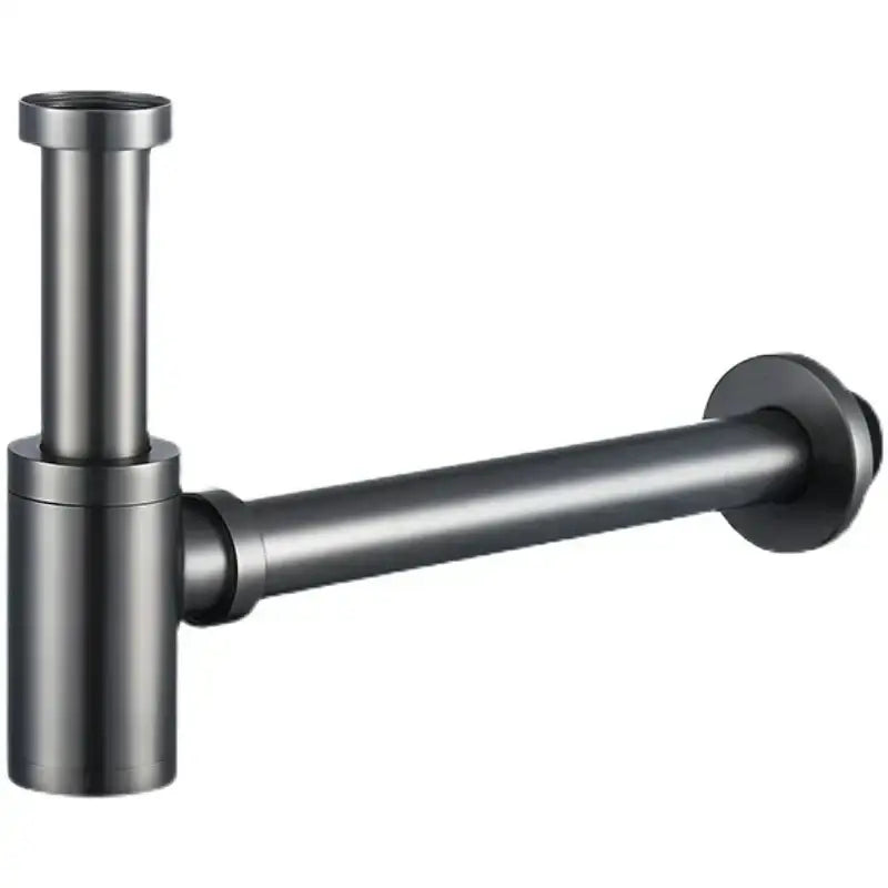 Modern brass round siphon p-trap set in gun grey with black matte-finish metal pipe for bathroom drainer decorbites brass round