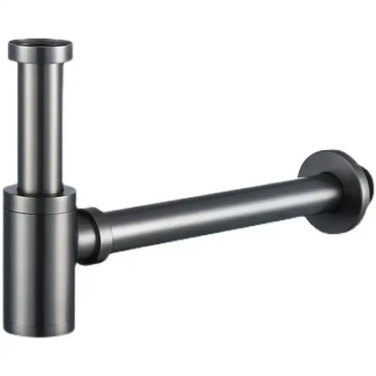 Modern brass round siphon p-trap set in gun grey with black matte-finish metal pipe for bathroom drainer decorbites brass round