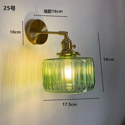Modern brass wall sconce with decorbites clear glass led translucent green ruffled shade for bathroom lighting