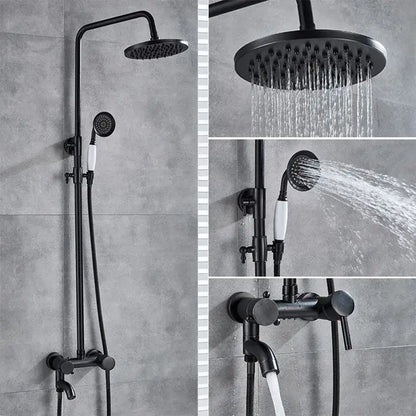 Modern brass shower set featuring a black matte decorbites brass shower rainfall head and handheld sprayer system