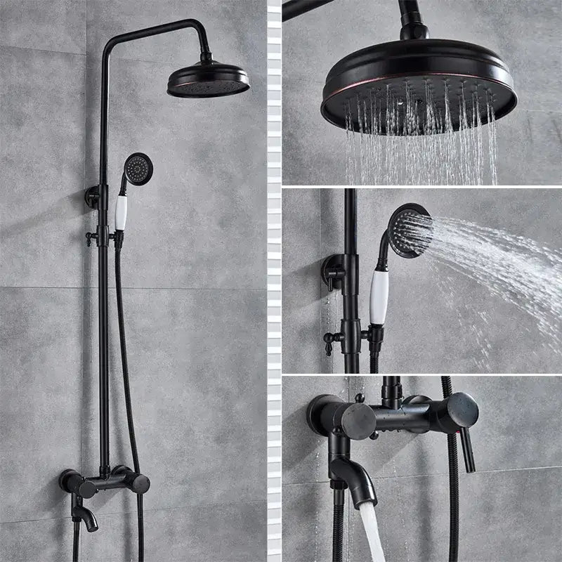 Modern brass shower set featuring black matte finish with white ceramic handles for stylish bathroom decorbites brass shower