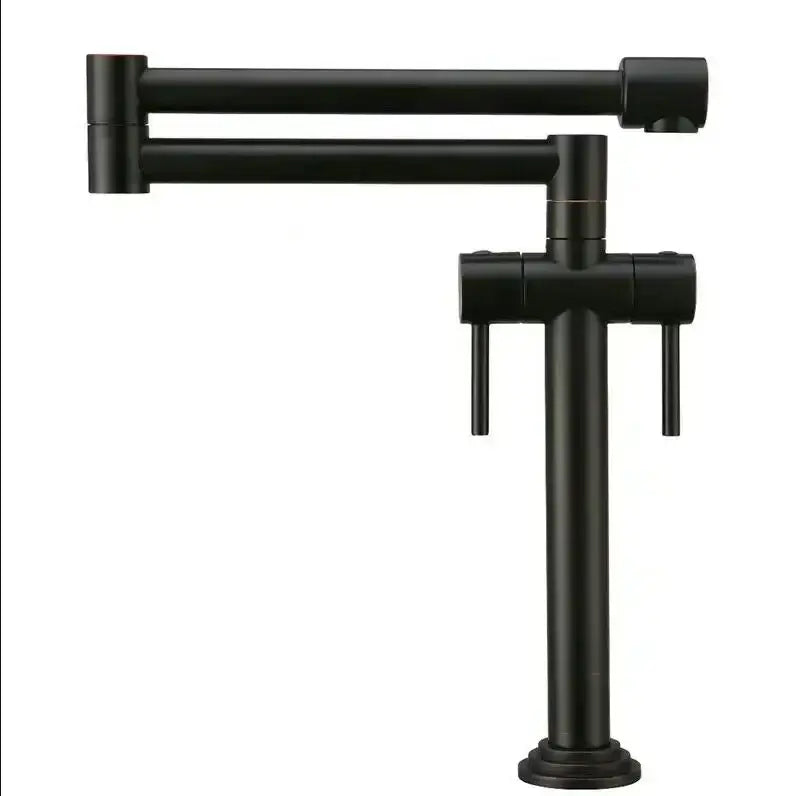 Black matte kitchen faucet with dual handles and extendable spout contrasting modern brass single handle kitchen faucet design