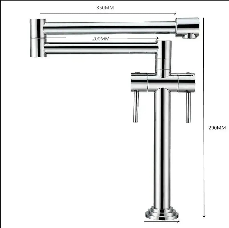 Chrome-finished extendable kitchen faucet with sleek modern design and dual handles for versatile brass kitchen use
