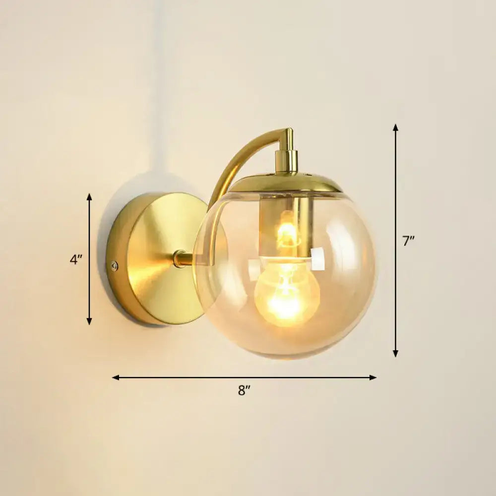 Modern brass stairway wall lighting fixture with brass finish and spherical smoked glass globe for e26 e27 bulb