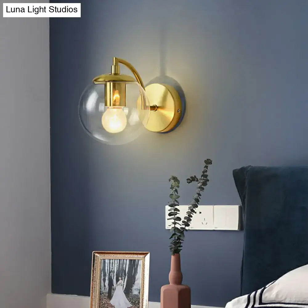 Modern brass stairway wall lighting fixture with gold-toned sconce and clear glass globe for e26 e27 bulb use