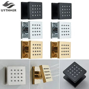 Modern brass square body spray shower jets with 16 nozzles in black chrome and gold finishes for bathroom massage decorbites brass square