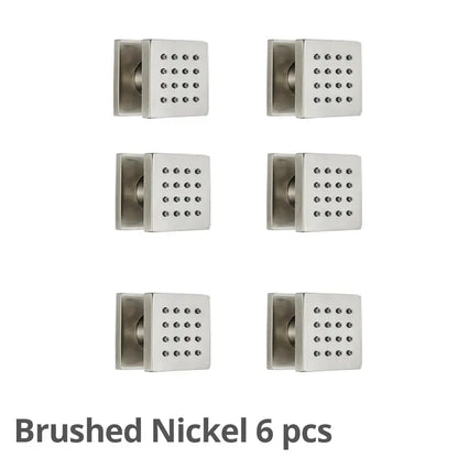 Six decorbites brass square brushed nickel shower jets with grid of small circular holes for bathroom massage use