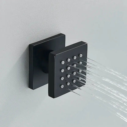 Black matte brass square body spray shower jets with multiple nozzles spraying water for bathroom massage decorbites