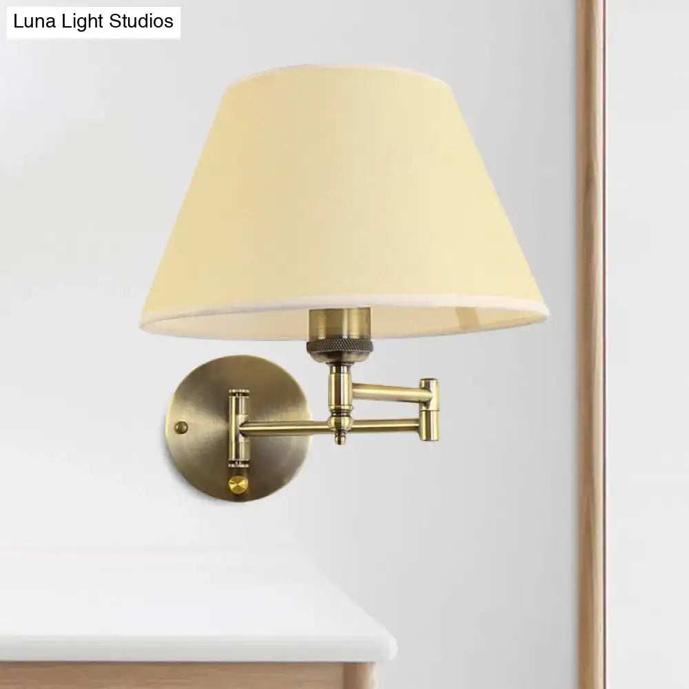Antique brass wall sconce with cream fabric shade modern brass swing arm paper wall mount lamp for living room