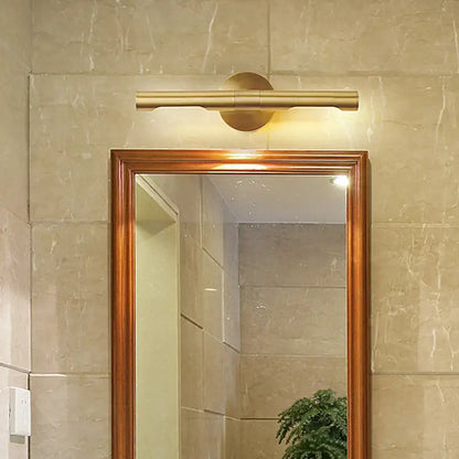 Modern brass tube vanity light wall sconce with a sleek brass finish and tube vanity design for bathroom use