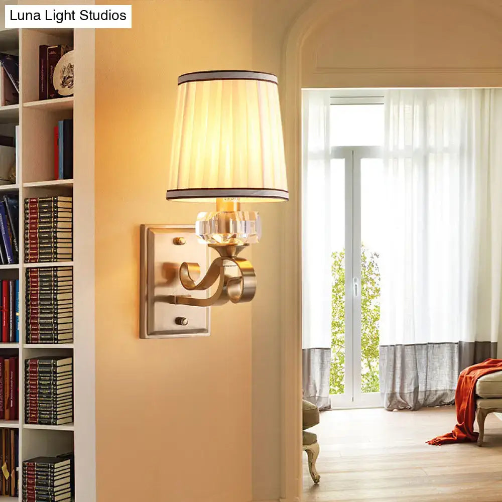 Modern brass wall lamp with pleated cream shade and crystal accents direct wired electric black brass sconce for bedroom