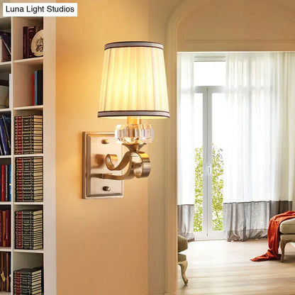 Modern brass wall lamp with pleated cream shade and crystal accents direct wired electric black brass sconce for bedroom