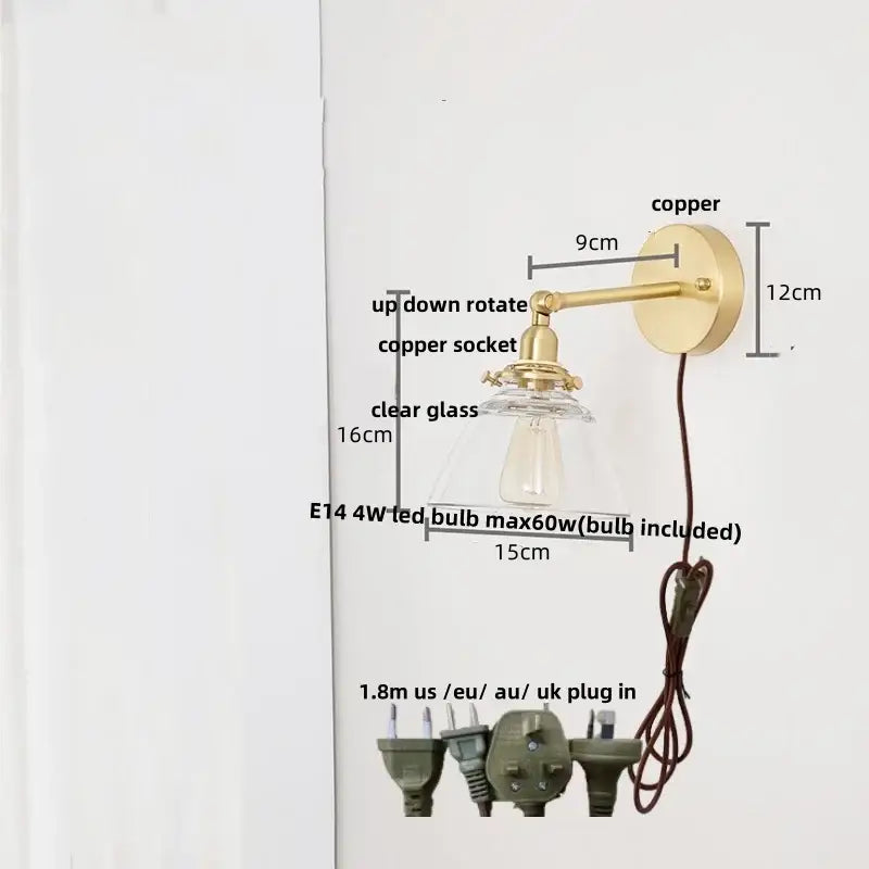 Copper wall lamp with clear glass shade and adjustable arm ideal for bedroom reading light by decorbites clear glass