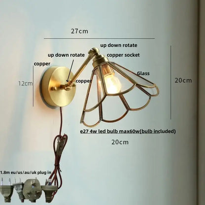 Modern brass wall lamp with copper finish clear glass shade and adjustable arm for bedroom reading light decorbites clear glass
