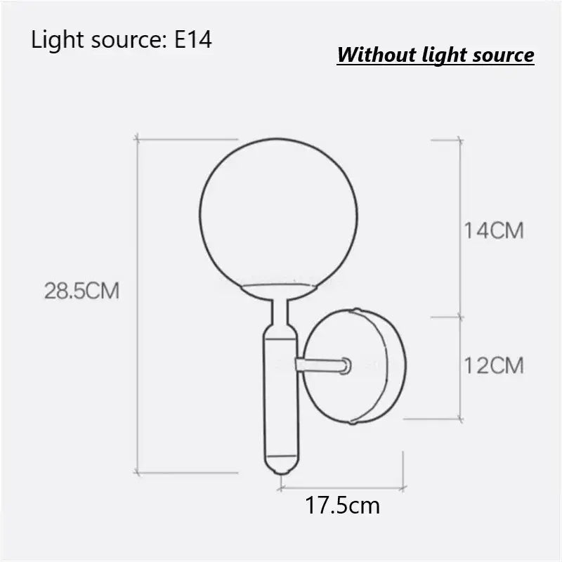 Modern brass wall lights with a spherical white and clear decorbites glass ball and minimalist metal stem for living room use