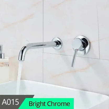 Bright chrome wall mount basin faucet with sleek modern design single lever handle and curved spout mixer tap