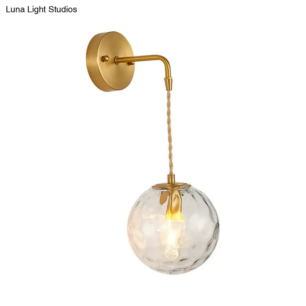 Modern brass sconce with gold finish and textured clear water glass shade for e12 e14 bedroom wall light