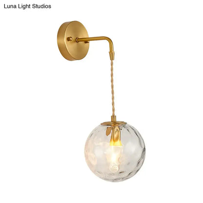 Modern brass sconce with gold finish and textured clear water glass shade for e12 e14 bedroom wall light