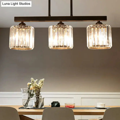 Modern bronze 3-light crystal island pendant with clear ribbed glass shades and dark bronze frame for dining room 220v-240v 110v-120v