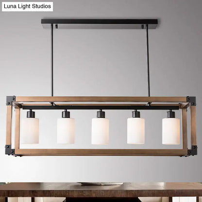 Decorbites™ black traditional dining room pendant light with rustic wood frame milky glass shades 220v-240v 110v-120v