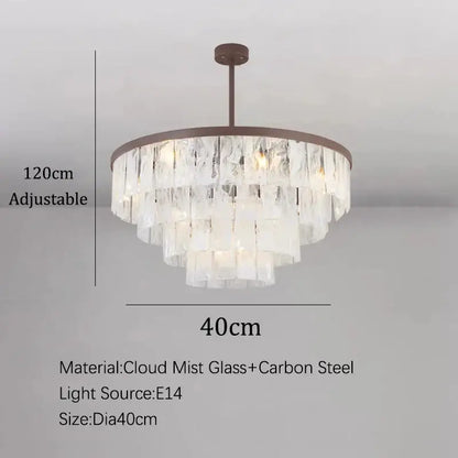Modern bronze cloud glass led pendant light with tiered translucent mist glass and dark bronze carbon steel frame for living room decorbites cloud glass