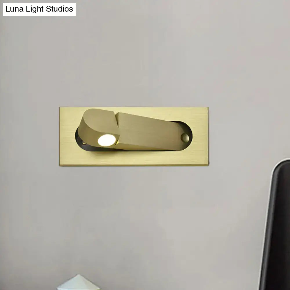 Modern bronze and coffee rectangular led wall lamp with brass-finished adjustable head for natural warm bedroom lighting