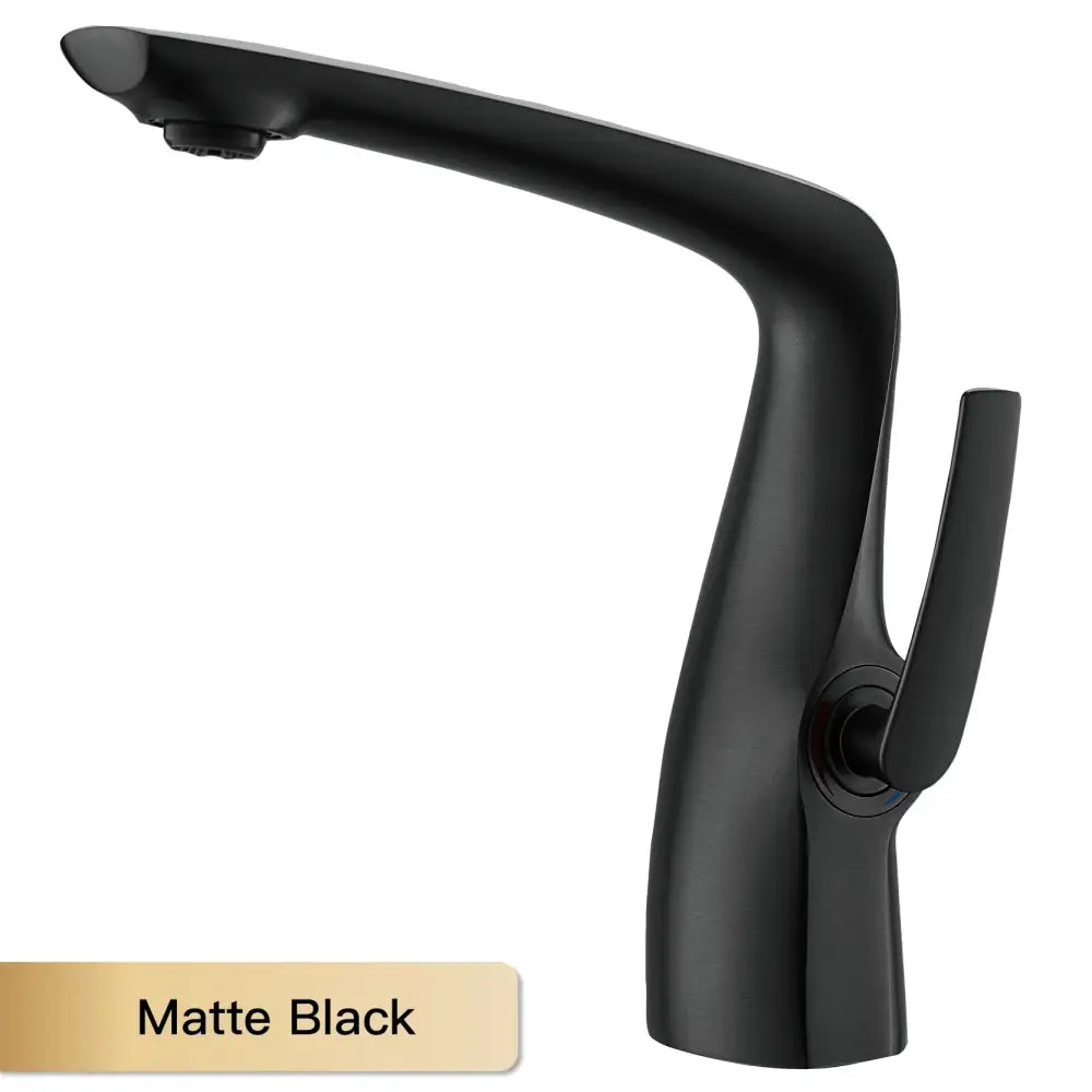 Matte black modern kitchen faucet with sleek curved design solid brass contemporary single-hole and ceramic valve core