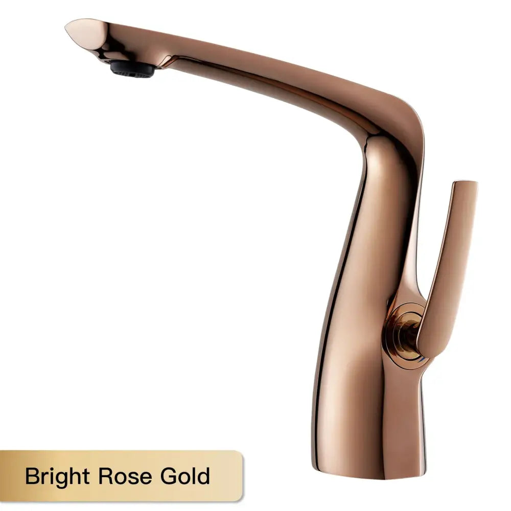Modern bronze contemporary single-hole bathroom faucet with bright rose gold finish solid brass and ceramic valve core