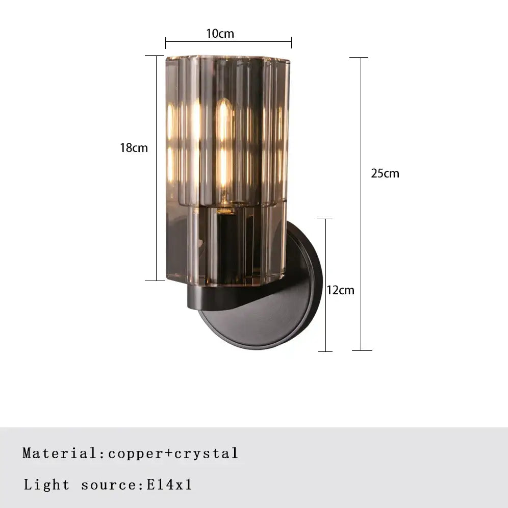 Modern wall lamp with cylindrical bronze copper crystal shade and black copper base from decorbites for bedroom lighting