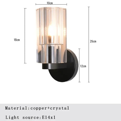 Modern wall lamps with decorbites bronze copper base and faceted crystal shade for elegant bedroom lighting