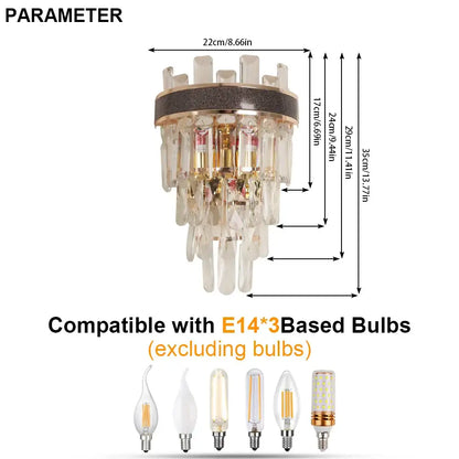 Modern bronze decorbites crystal led wall light with gold-toned chandelier and cascading clear crystal droplets for living room