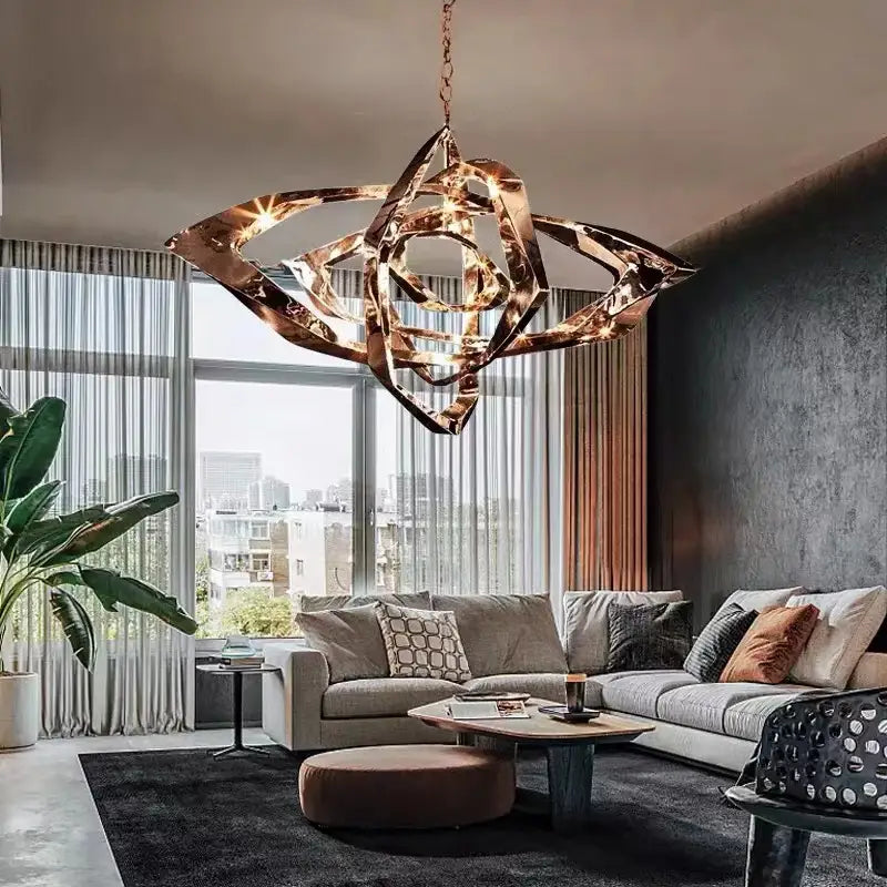 Modern bronze geometric art pendant chandelier with metallic finish and intricate design for dining room decorbites art pendant